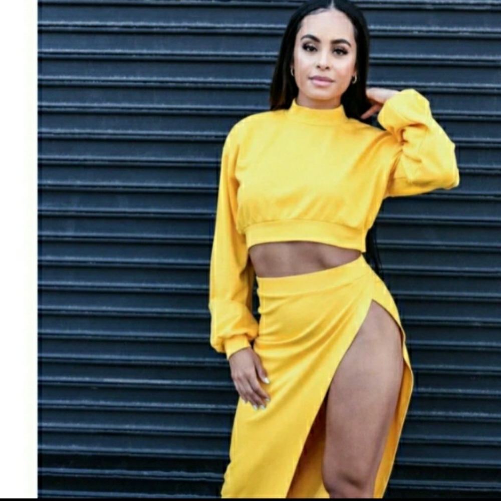 Hi-Split 2 Piece Skirt Set | Various Sizes | Canary Yellow